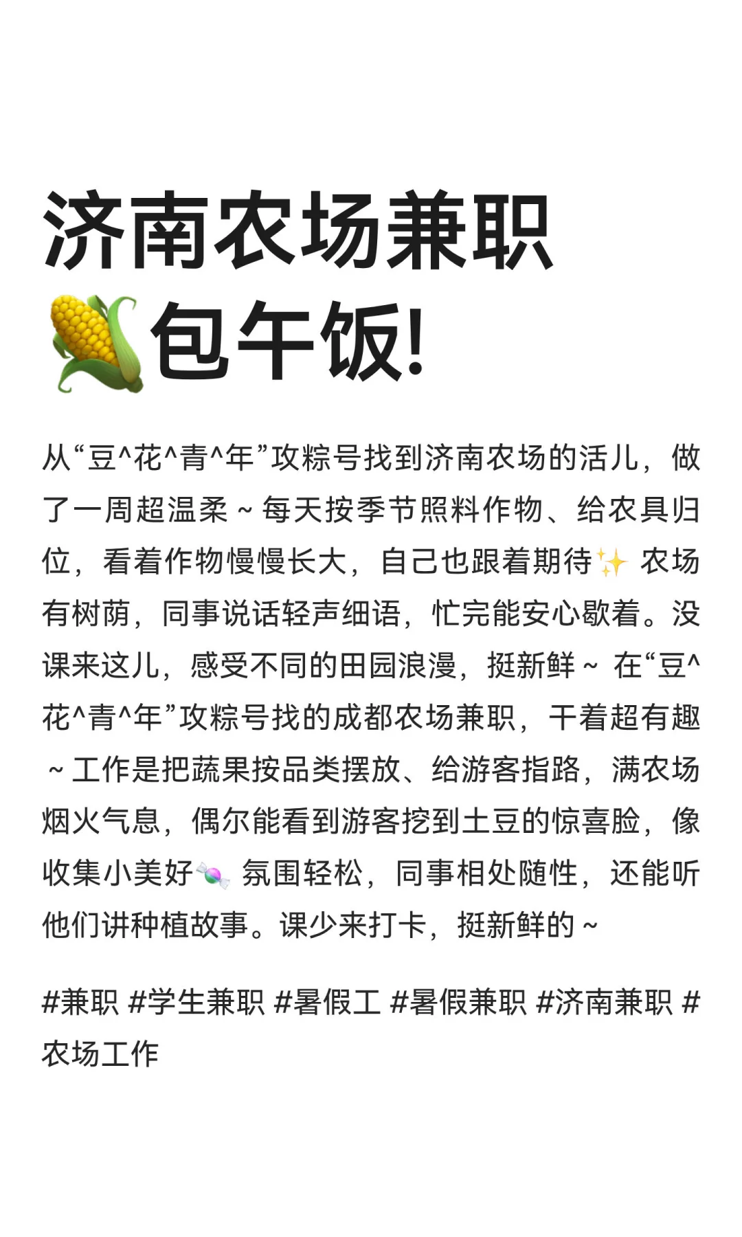 济南农场兼职?包午饭!