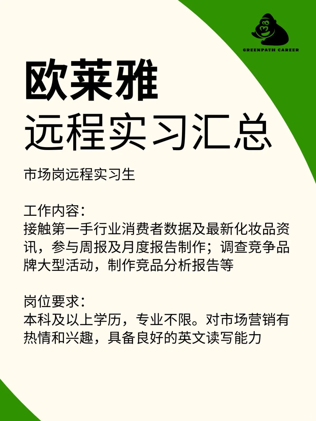 欧莱雅开放实习生招聘，岗位不多🥲