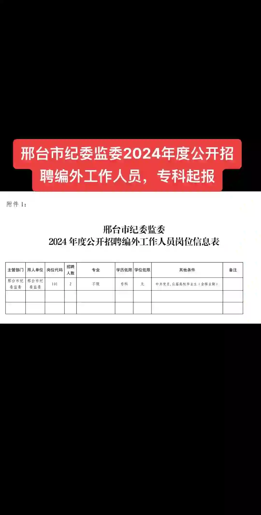 邢台市纪委监委2024年度公开招聘编外工作人
