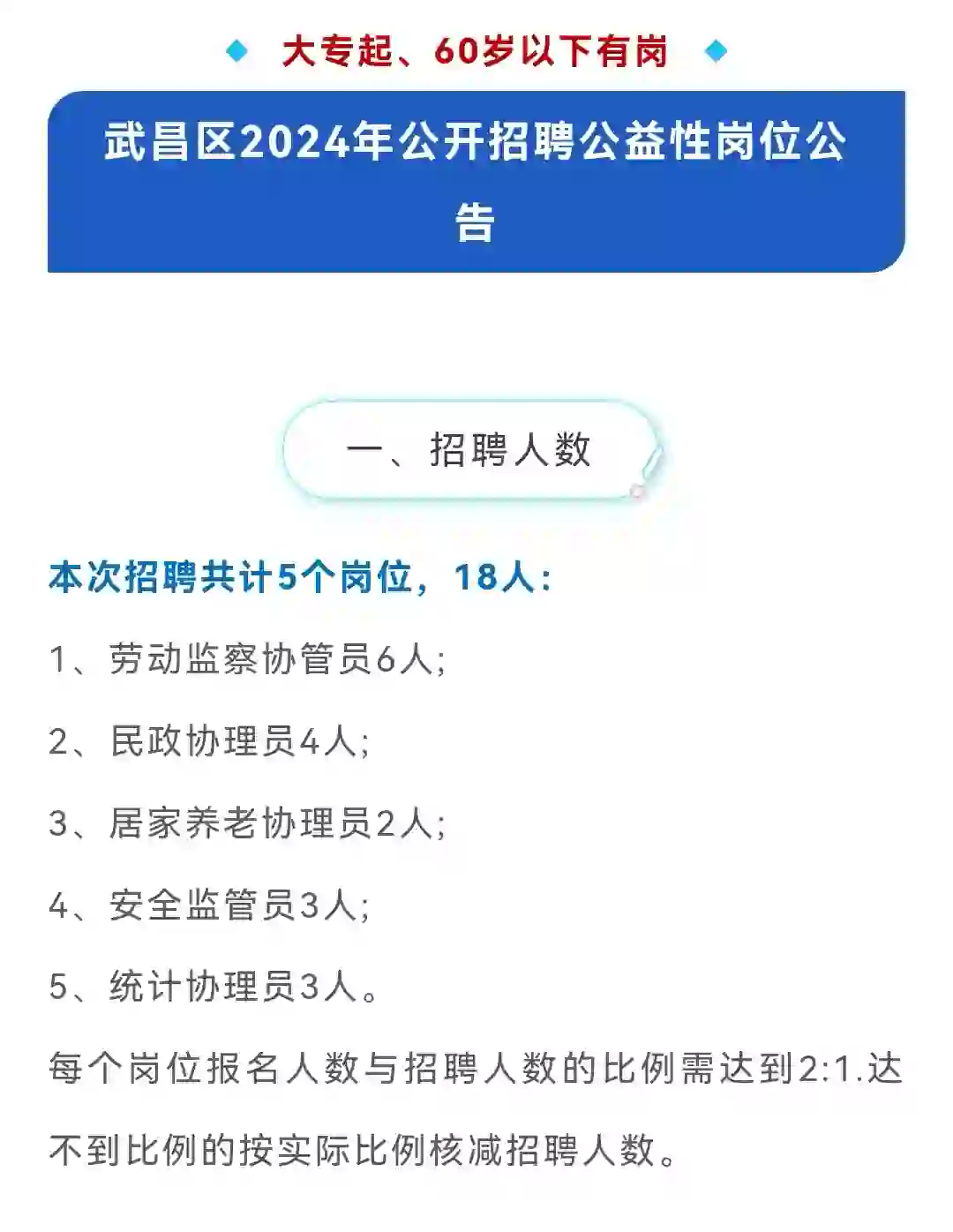 60岁以下有岗!武昌区公益性岗位招聘18人