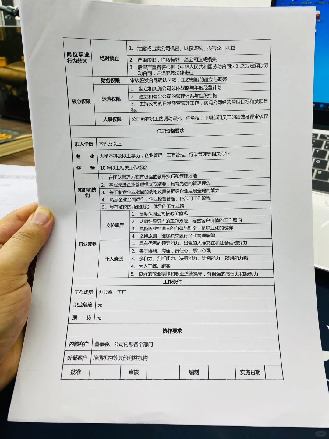 董事长岗位职责说明书