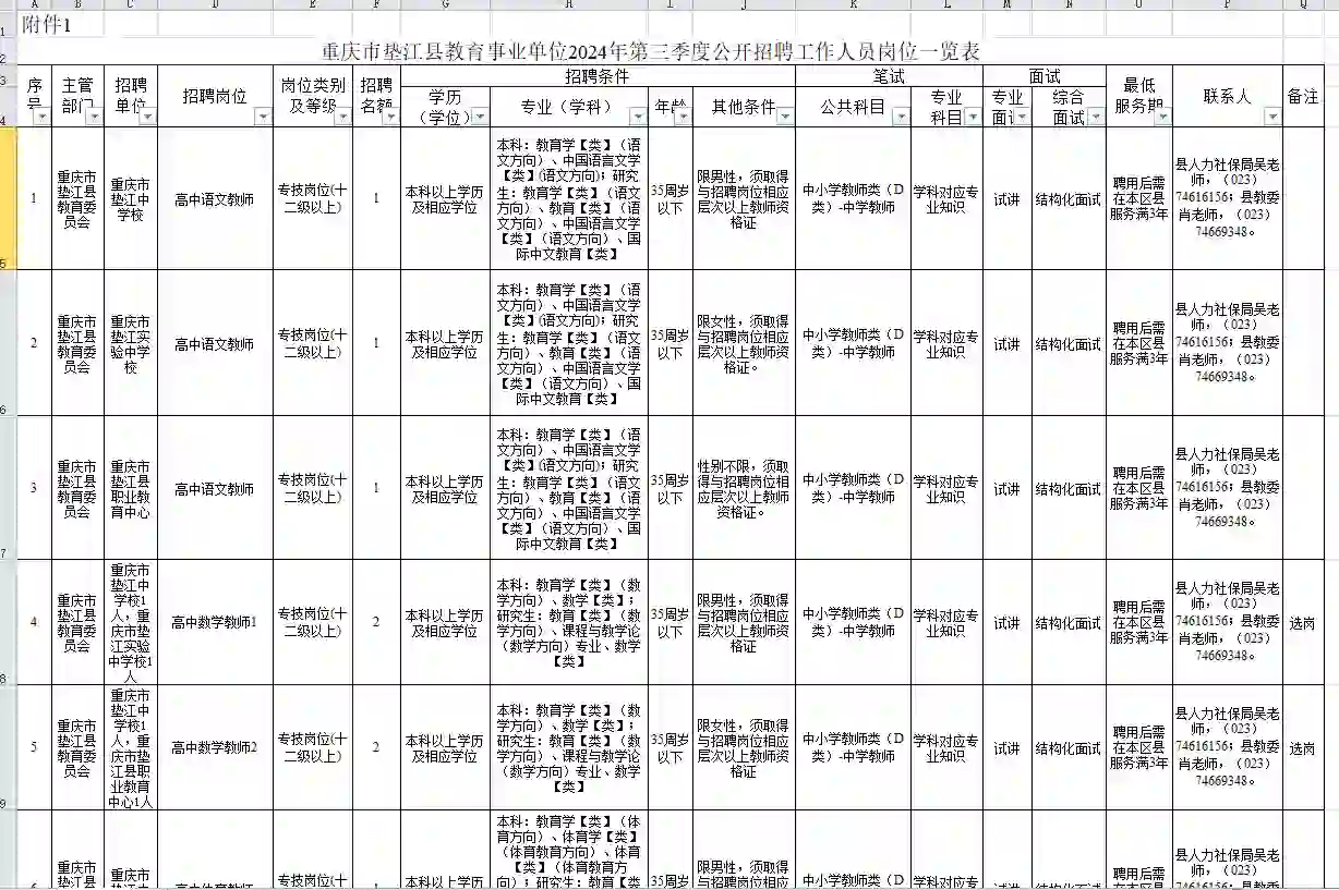 垫江招聘教师啦