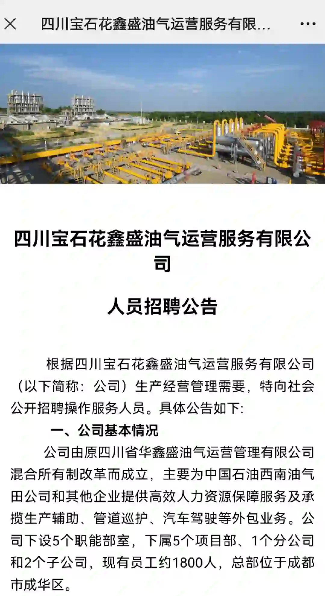 四川宝石花鑫盛油服公司2024年夏季招聘！