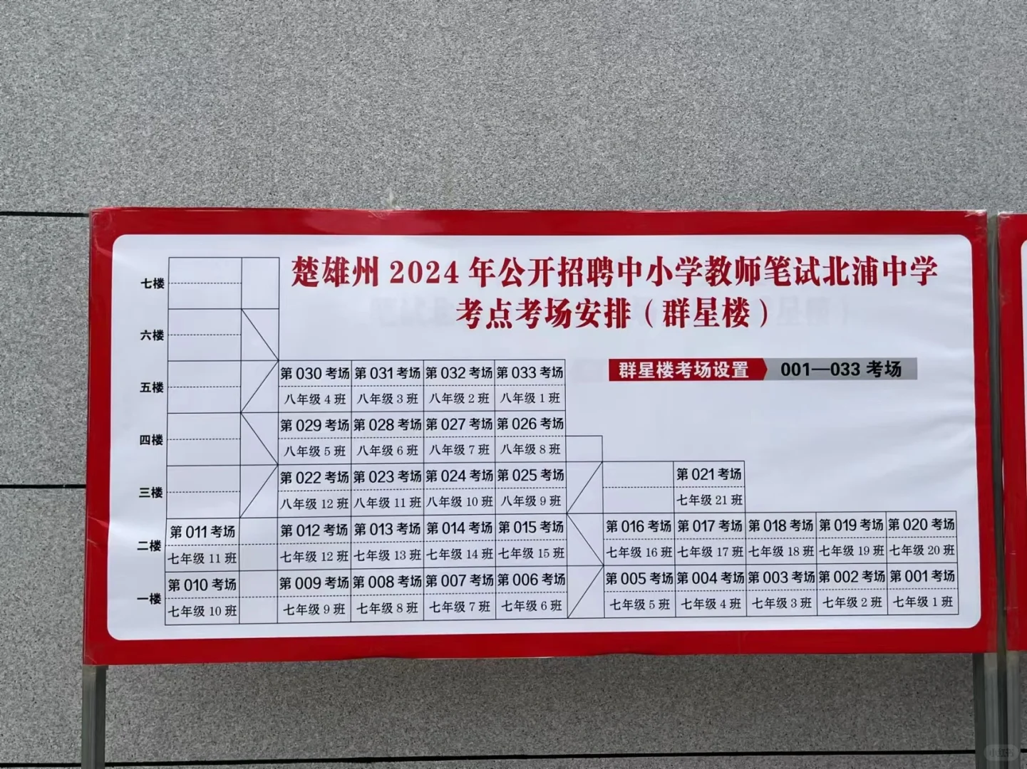 楚雄州7.6中小学教师招聘北浦中学考场图