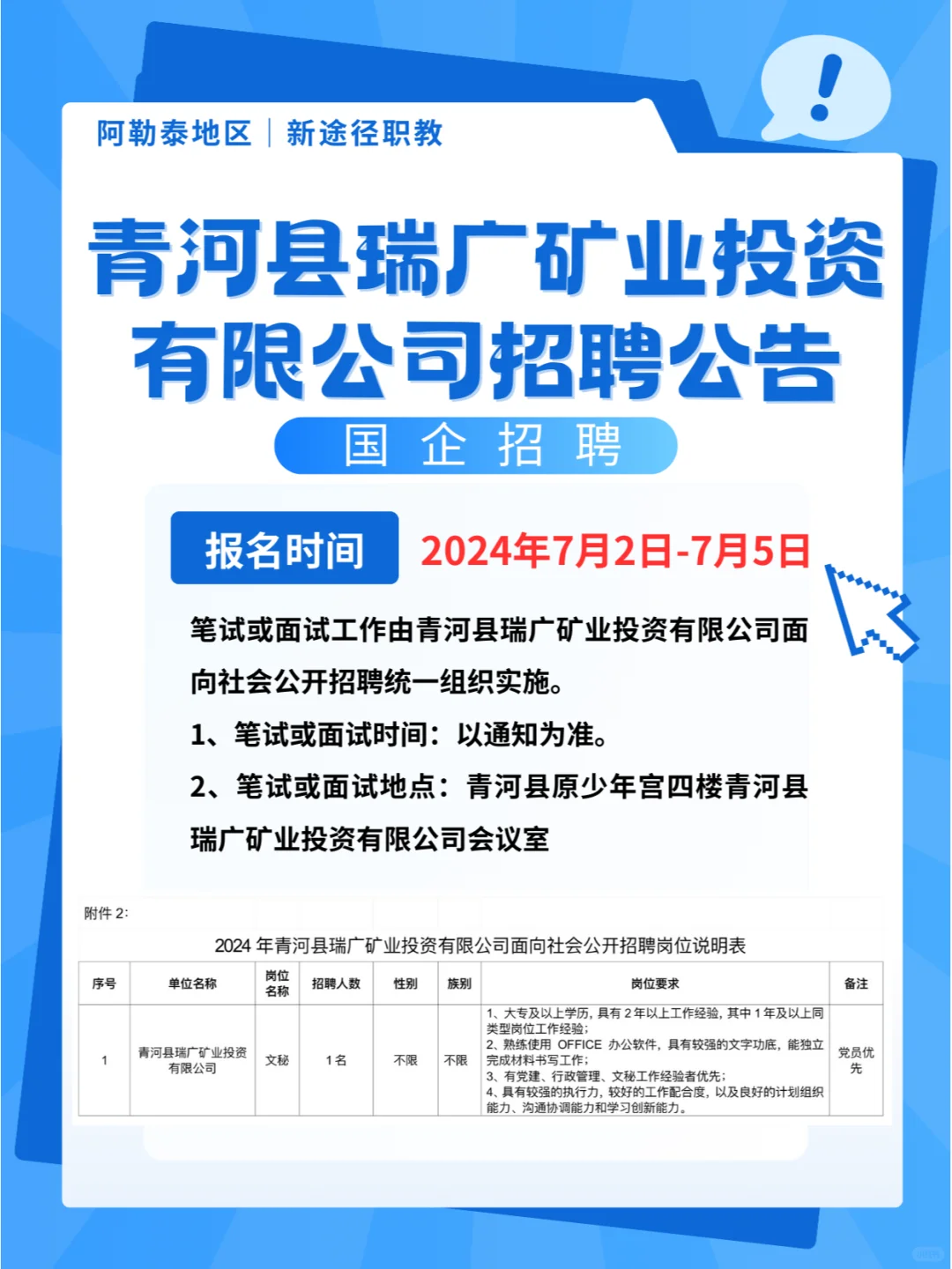 青河县国企招聘