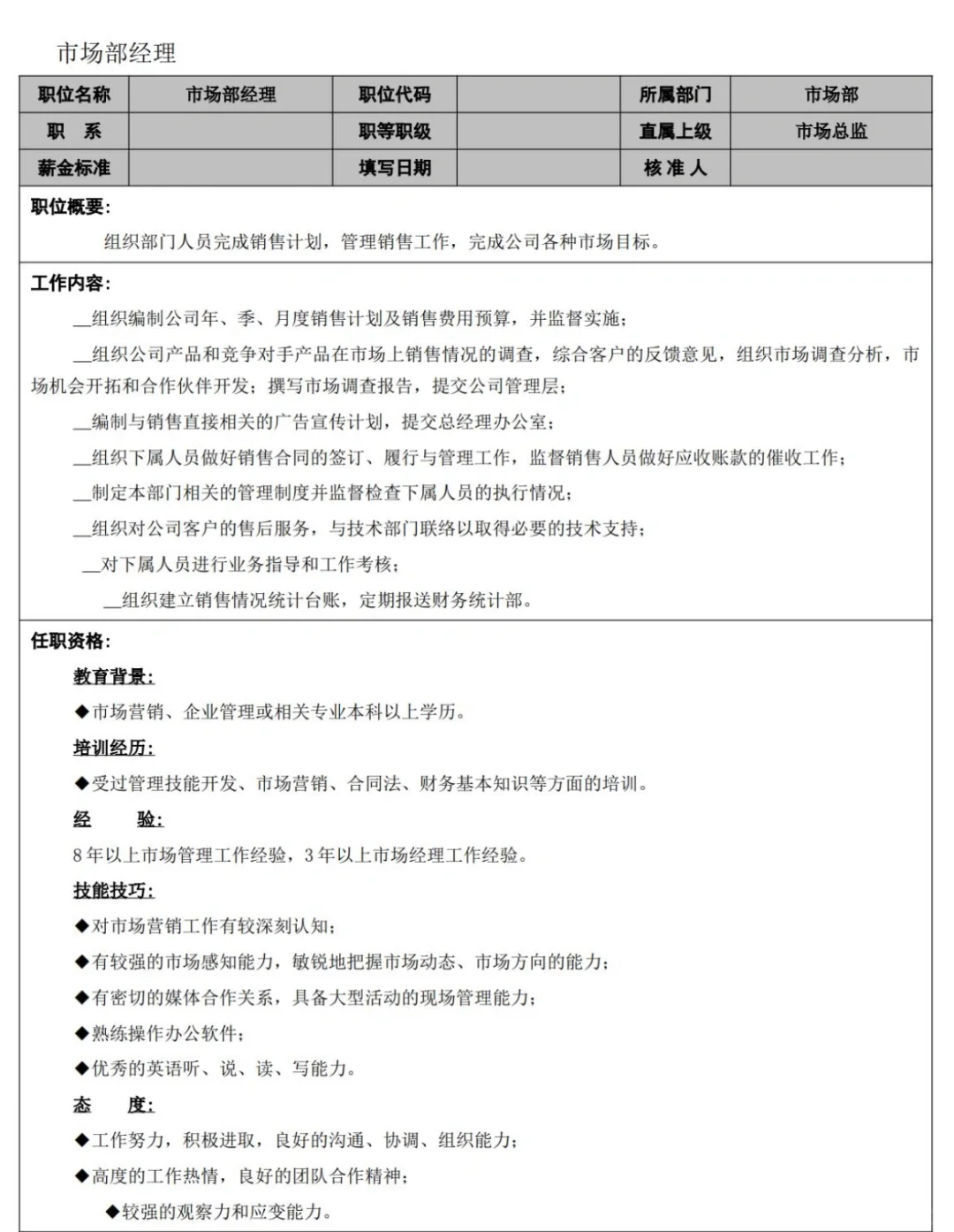 HR拿来即用🔥公司各部门 岗位说明书