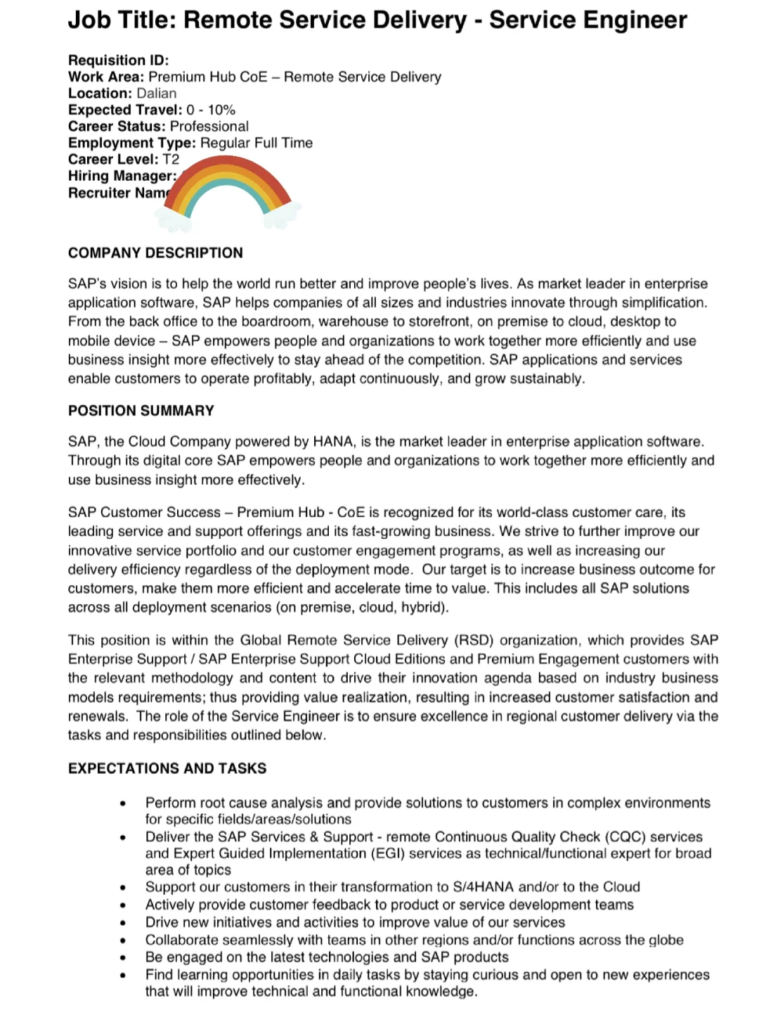大连外企 SAP内推日语+技术 天花板好公司