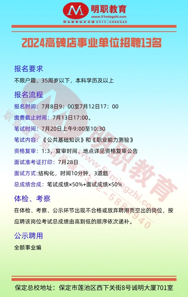 高碑店事业单位招聘