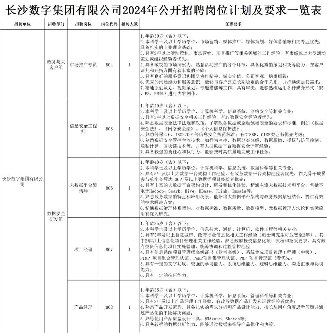 2024年湖南省长沙数字集团有限公司招聘啦~