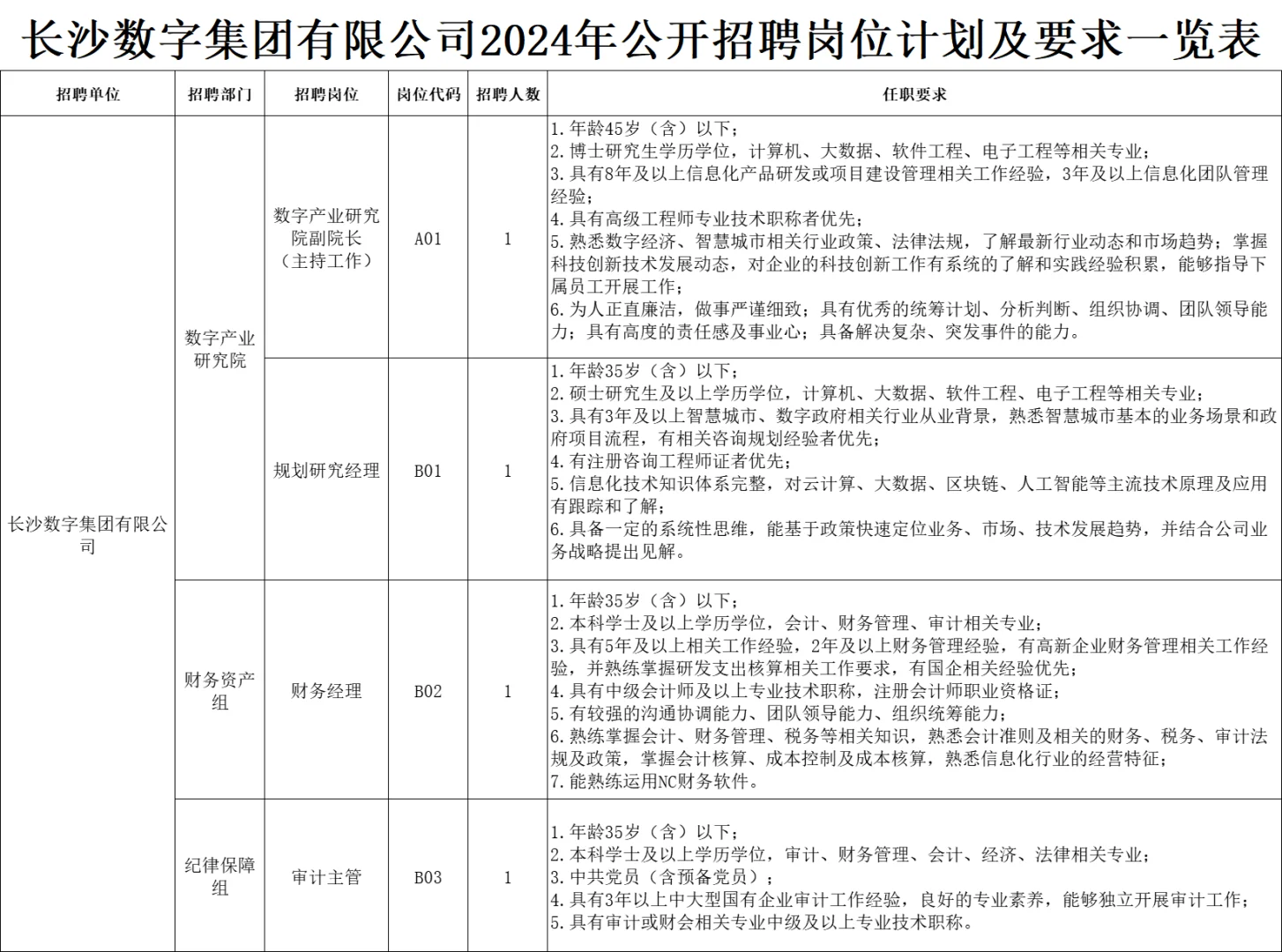 2024年湖南省长沙数字集团有限公司招聘啦~