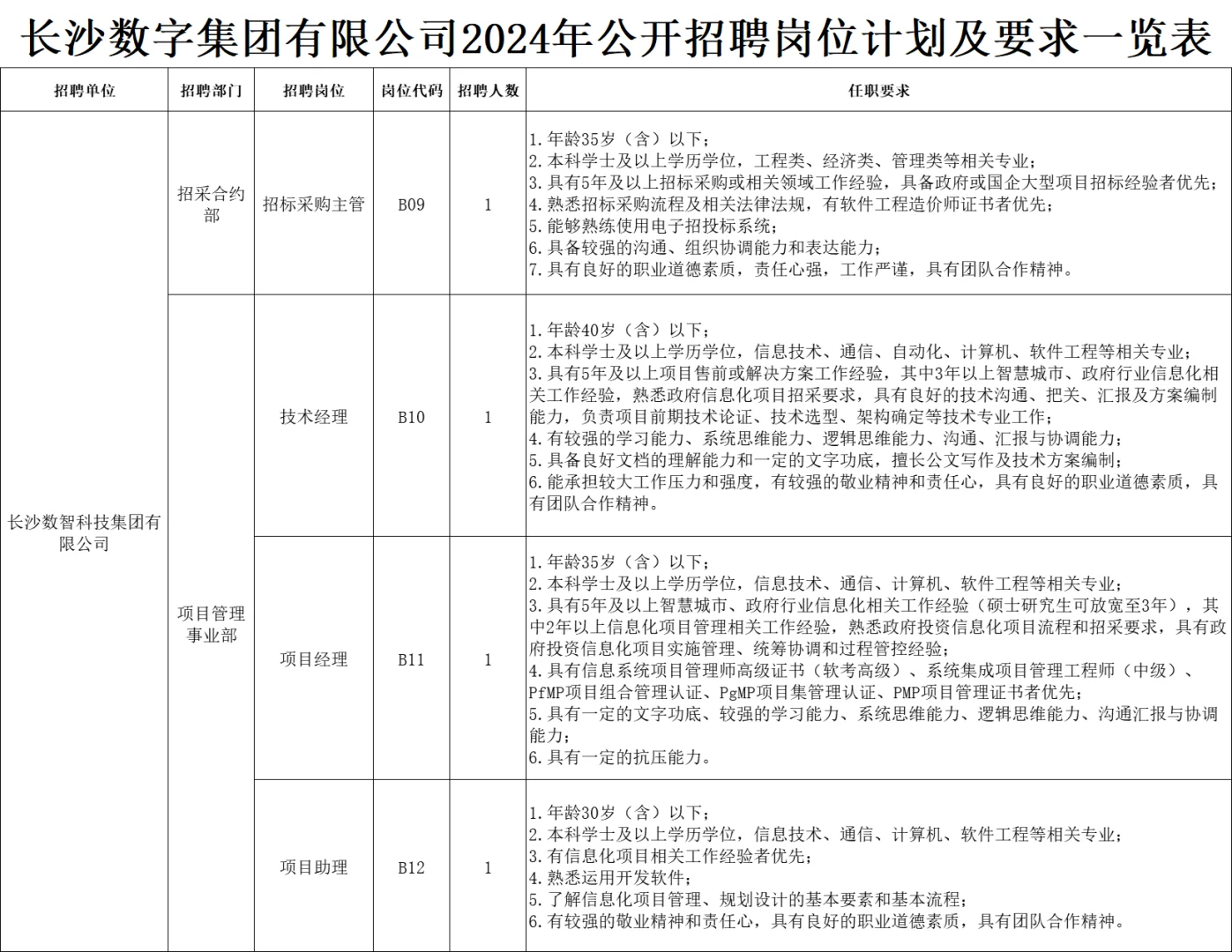 2024年湖南省长沙数字集团有限公司招聘啦~