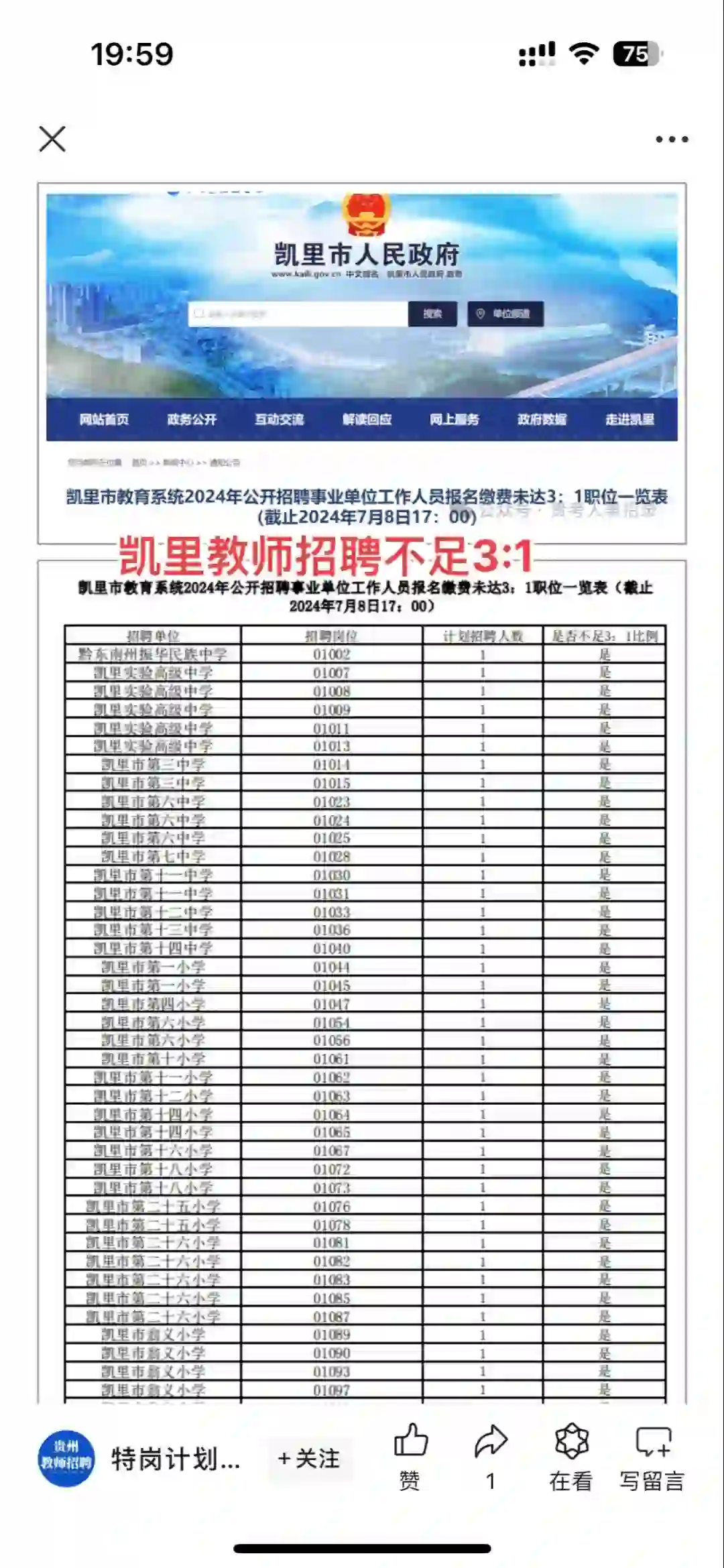 凯里教师招聘不足3:1