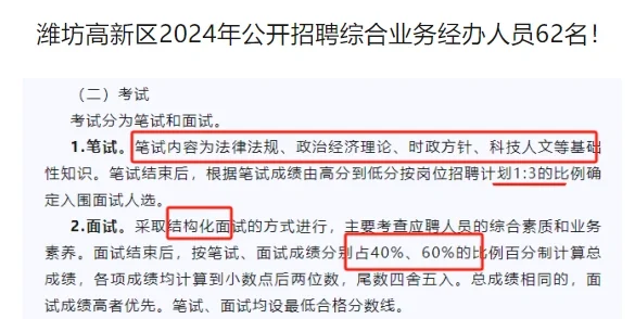 潍坊高新区综合业务经办招聘62人！！！
