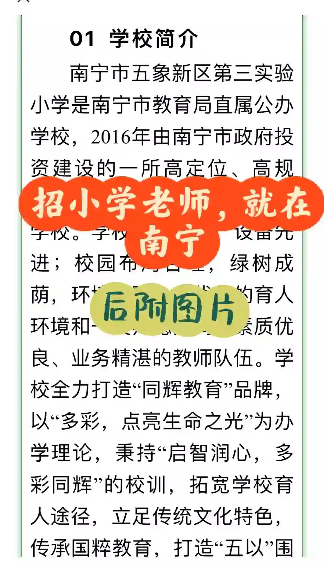 南宁五象新区第三实验小学招聘老师