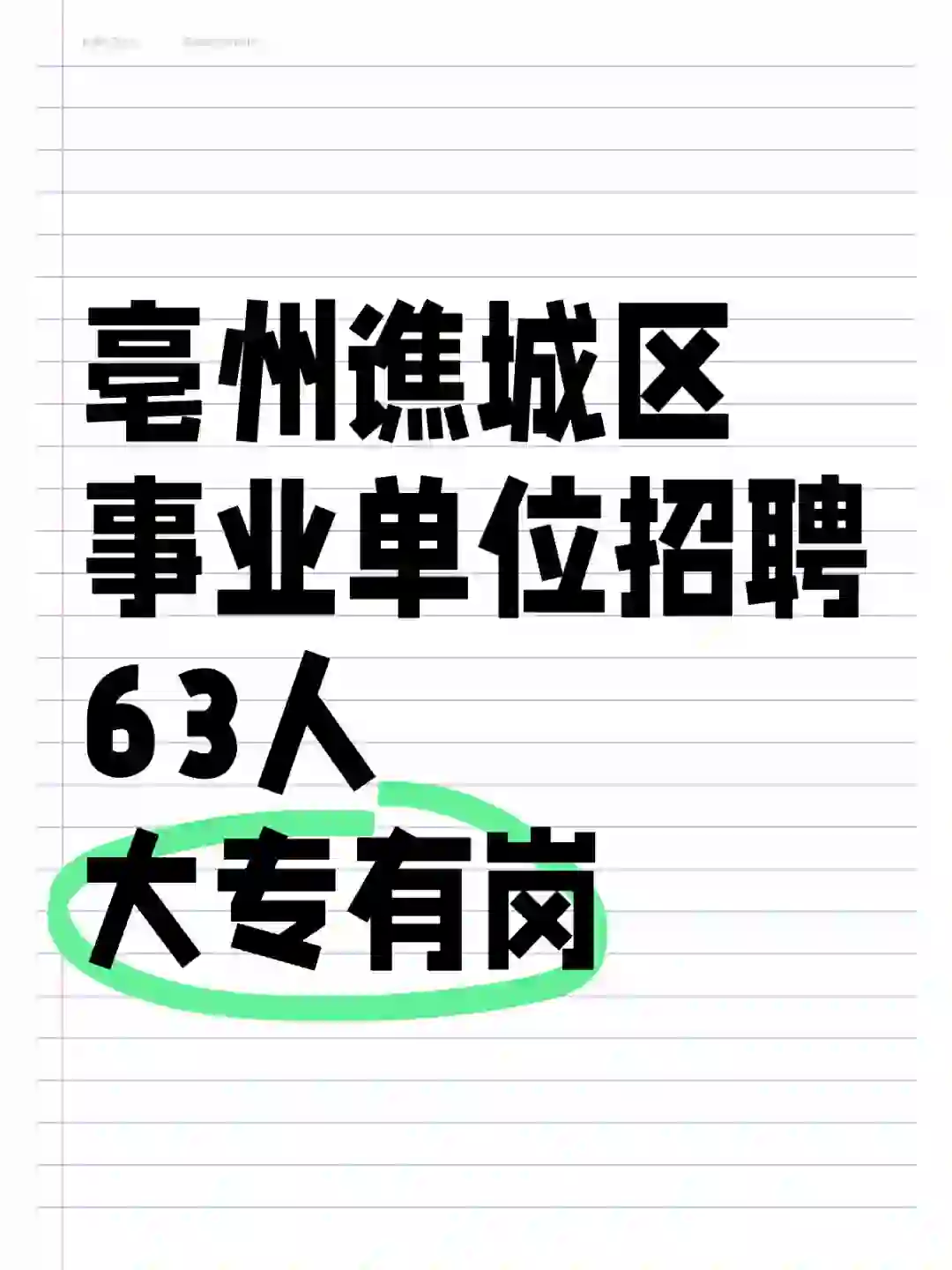 亳州谯城区事业单位招聘63人