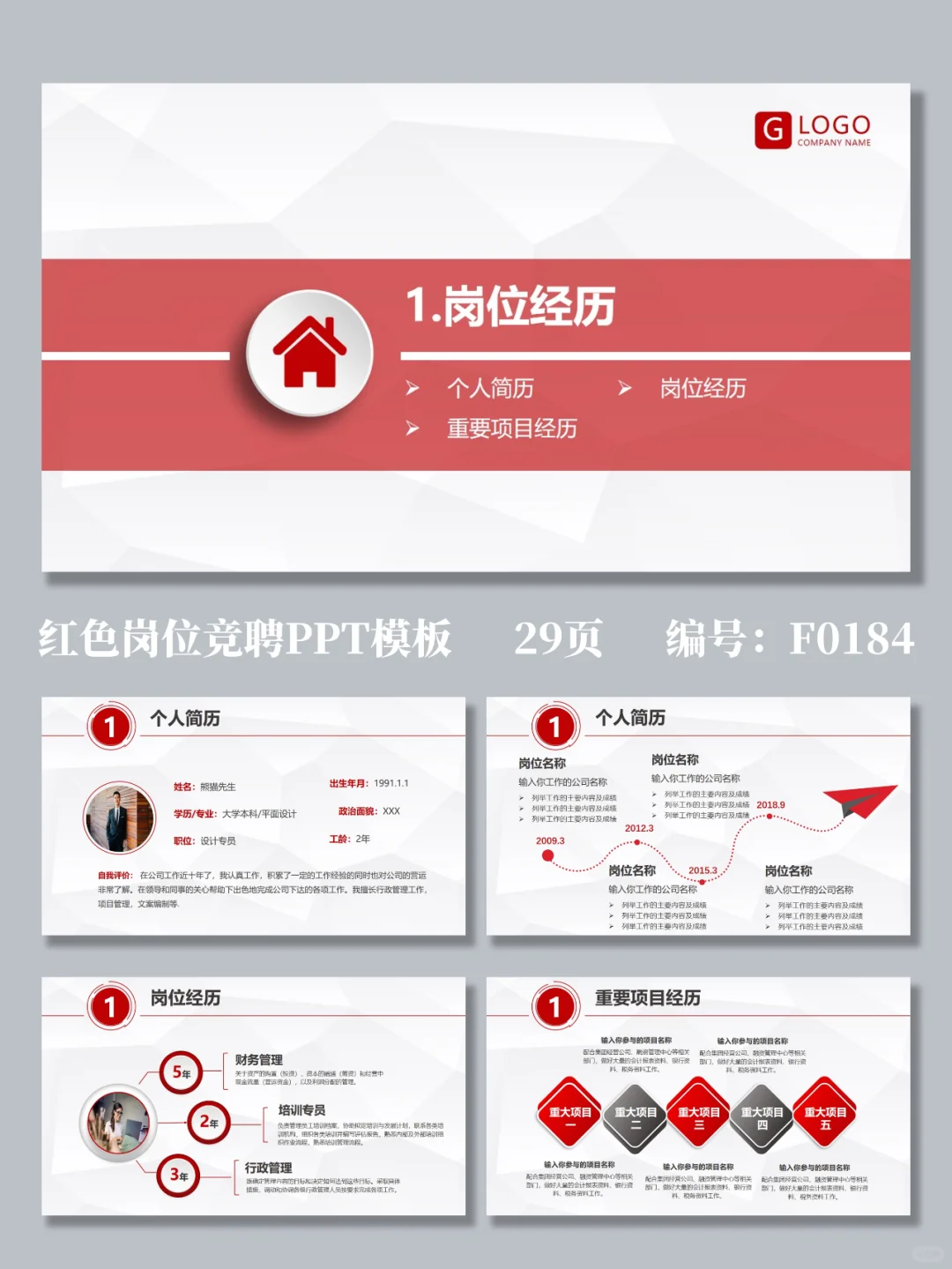 红色商务公司企业岗位竞聘PPT模板
