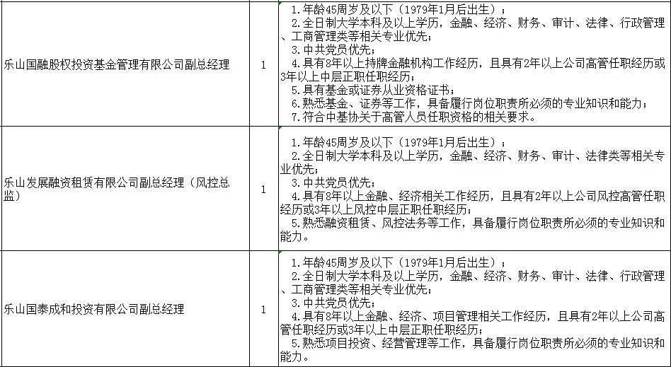 乐山国有资产投资运营有限公司公开招聘公告