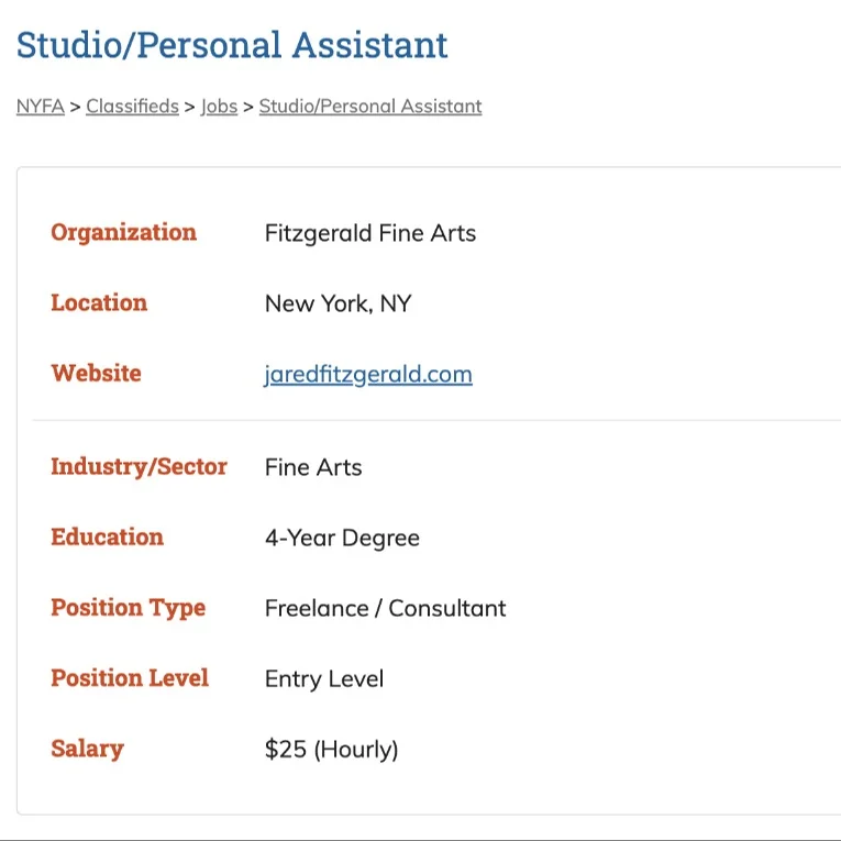 纽约｜艺术家工作室招聘