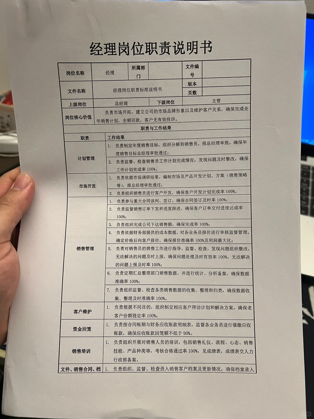 公司各岗位职责说明书