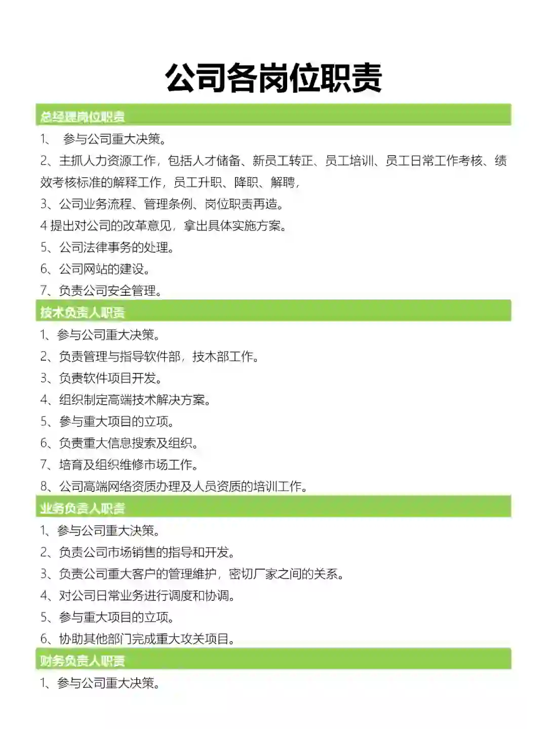 36、公司各岗位职责