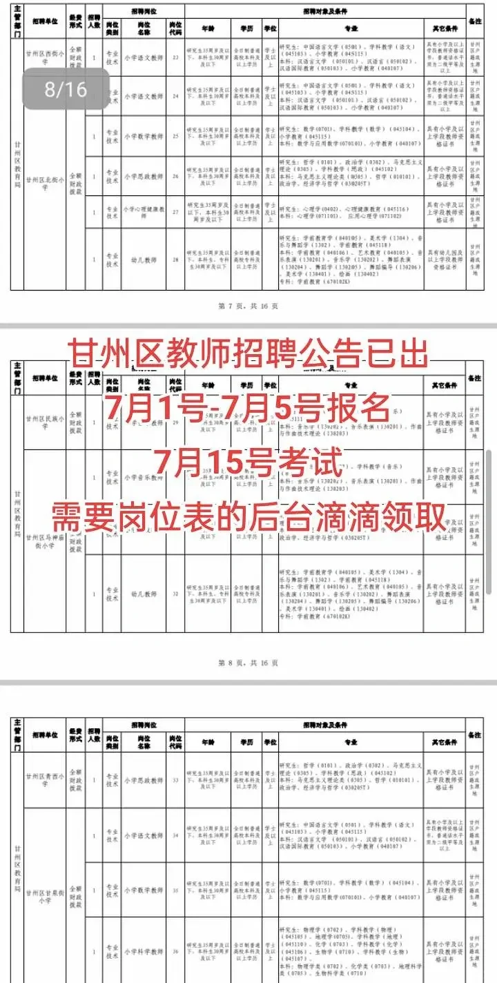 甘州区教师招聘