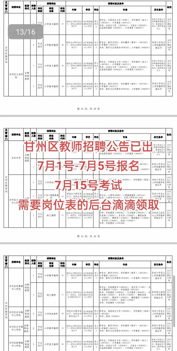 甘州区教师招聘