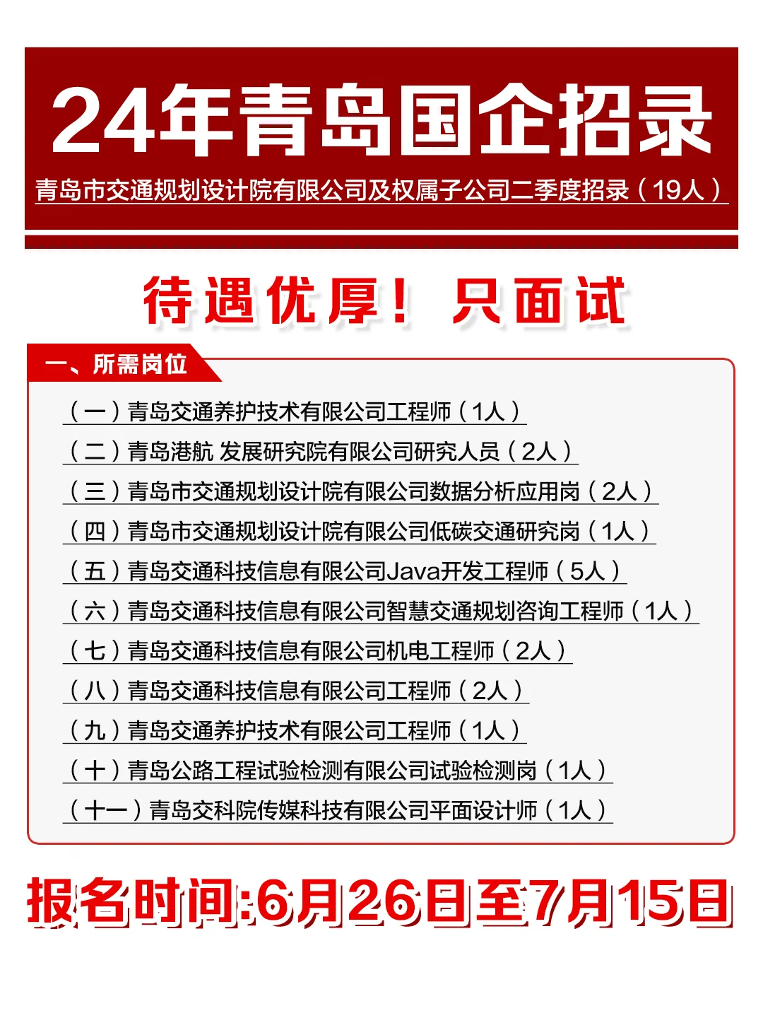 青岛国企招聘19人❗多专业有岗位