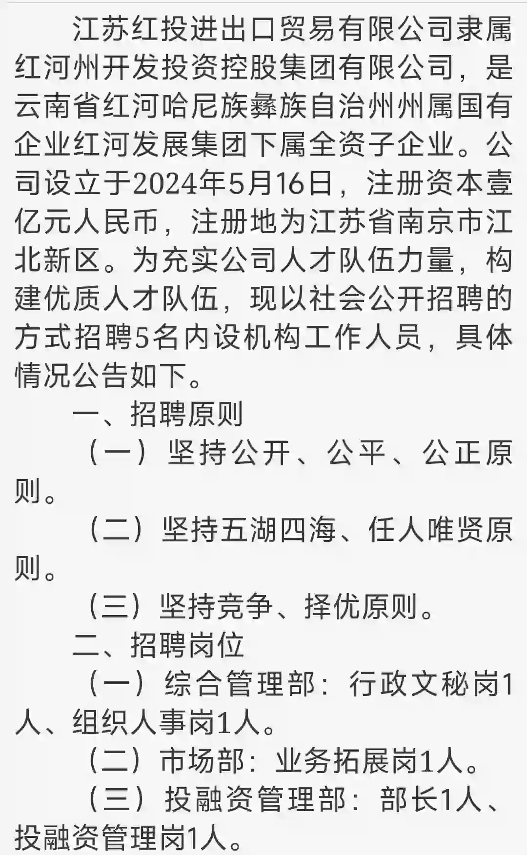 2024年江苏红投进出口贸易有限公司公开招聘