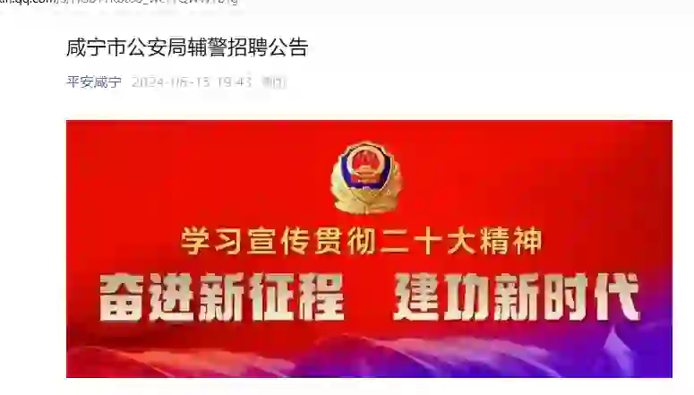 2024年咸宁公安局辅警招聘公告来咯。