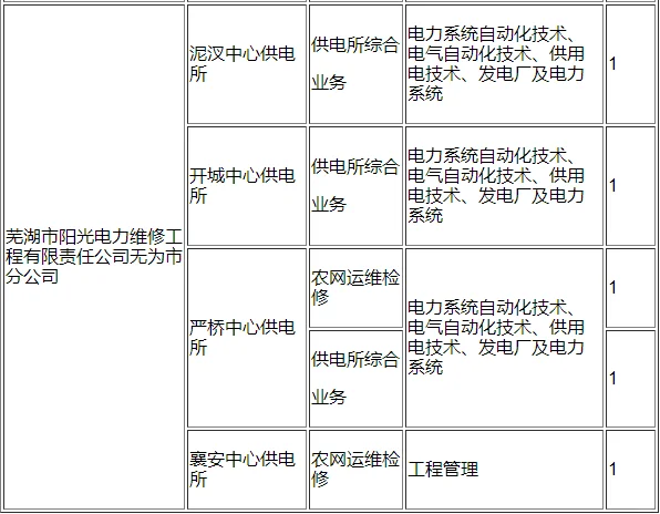 芜湖市阳光电力维修工程公司招聘9人公告