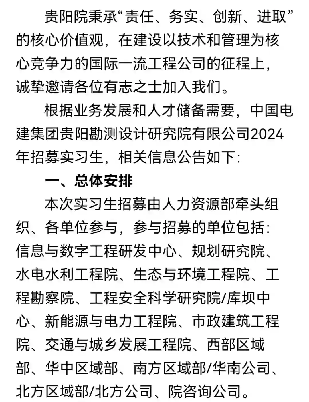 中电建贵阳院暑期实习生招聘