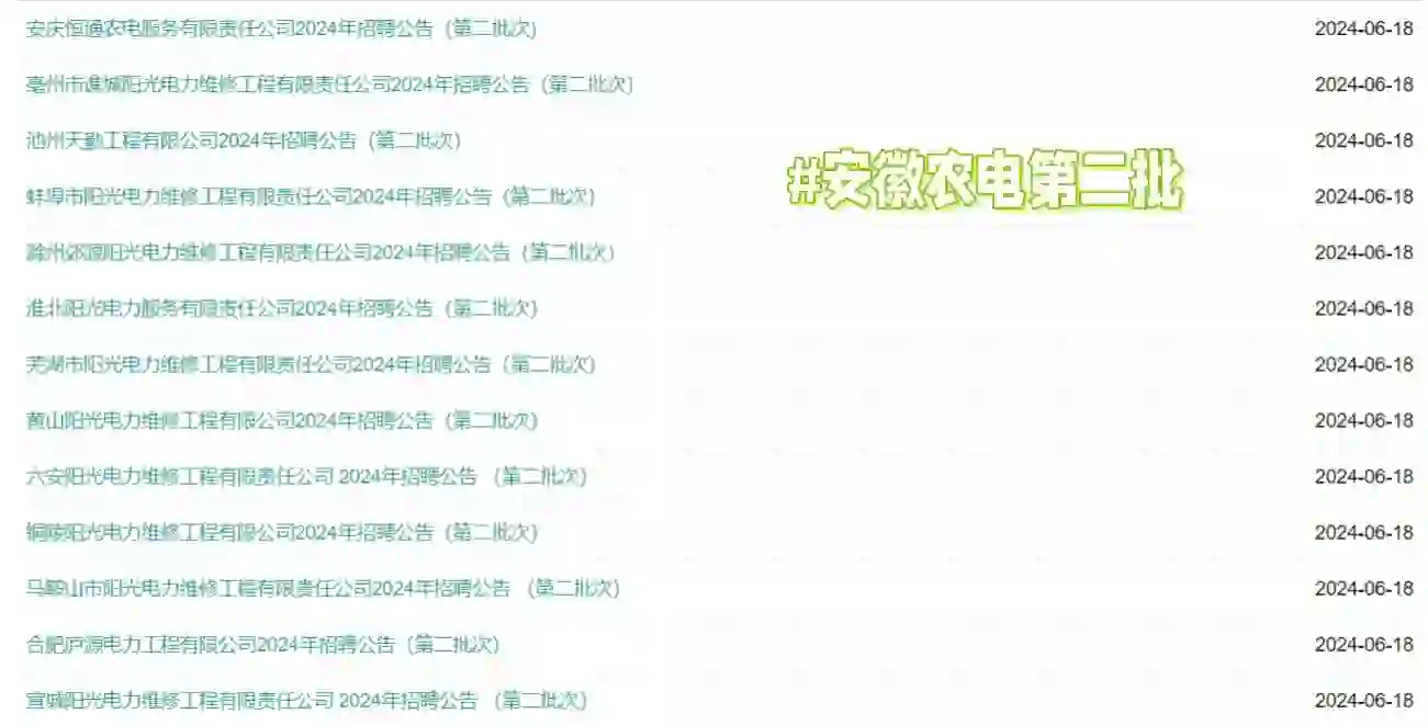 安徽阳光电力第二批招聘开始啦！