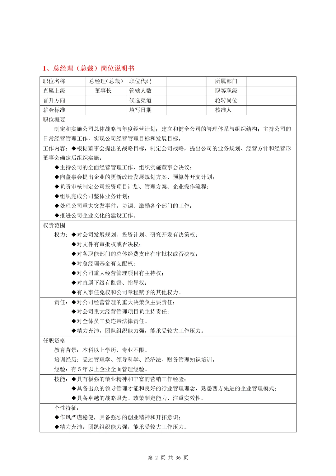 35个常见岗位说明书（合集）