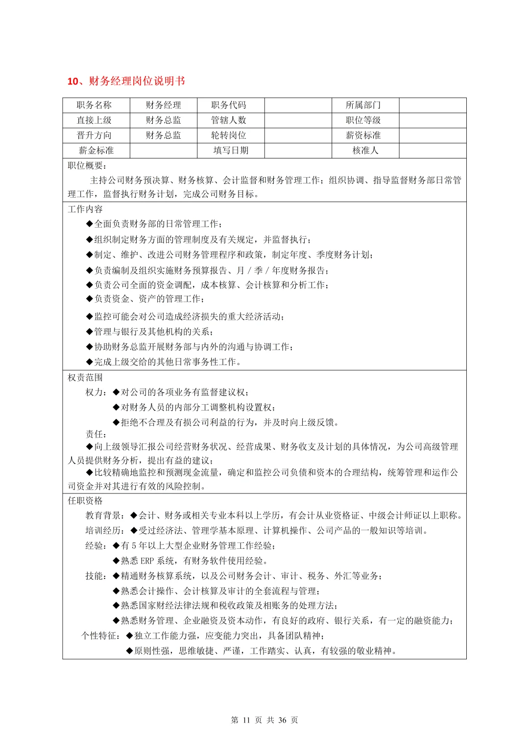 35个常见岗位说明书（合集）