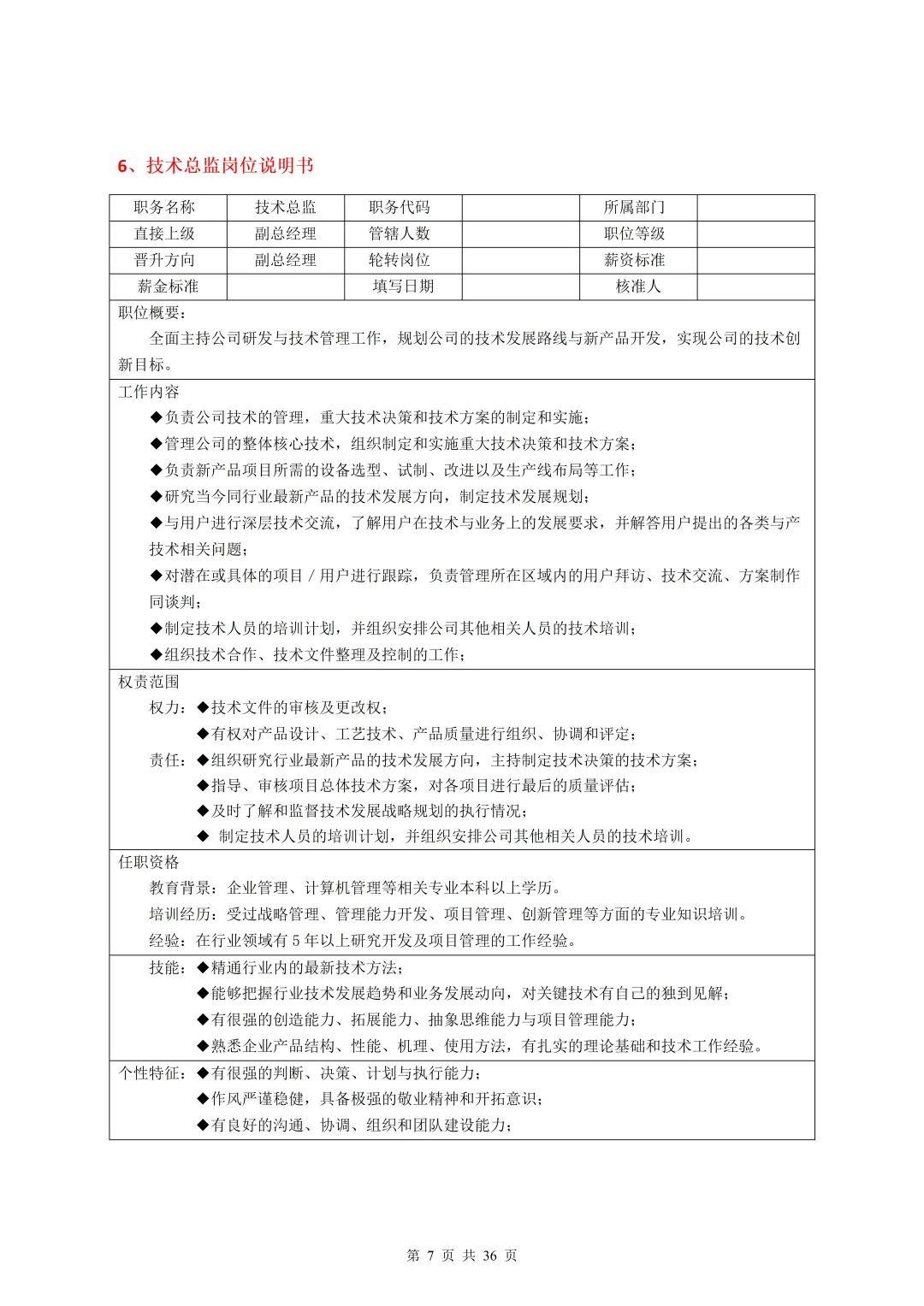 35个常见岗位说明书（合集）