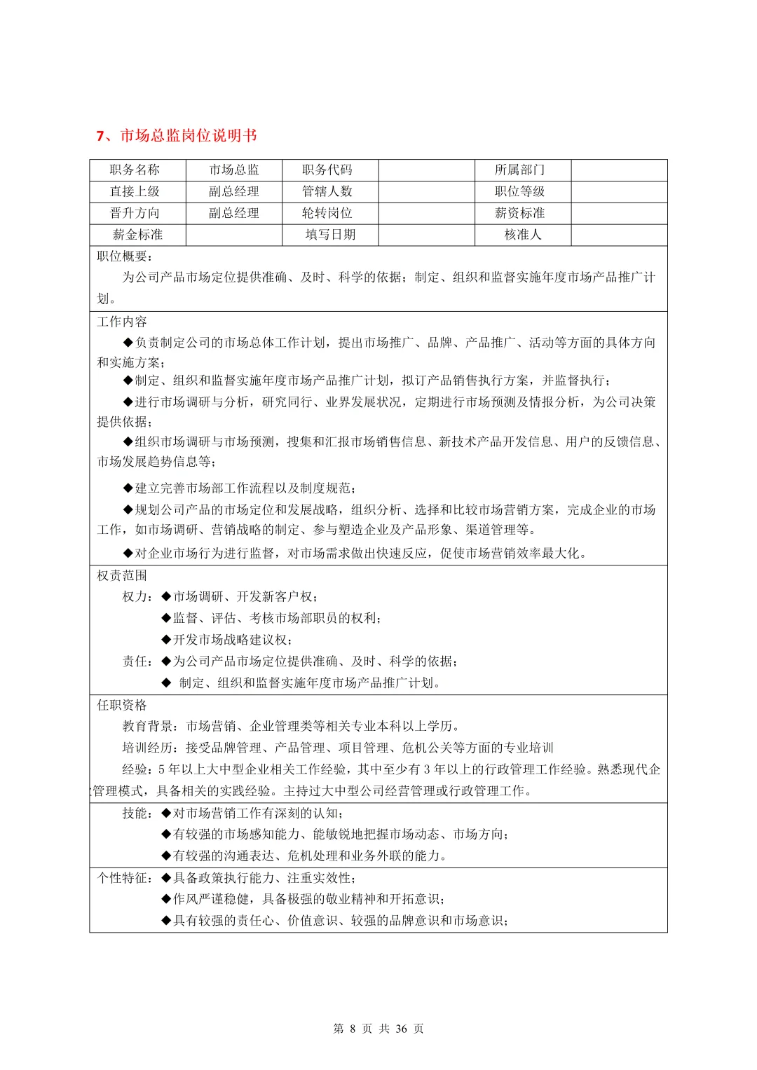 35个常见岗位说明书（合集）
