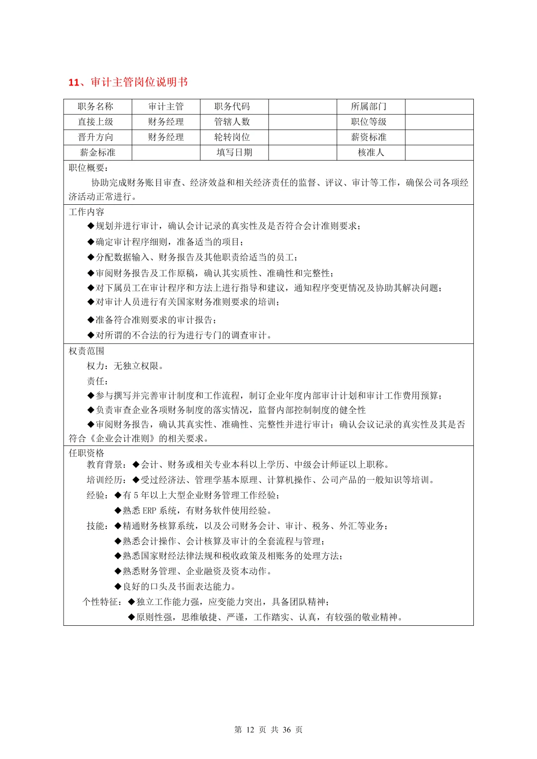 35个常见岗位说明书（合集）