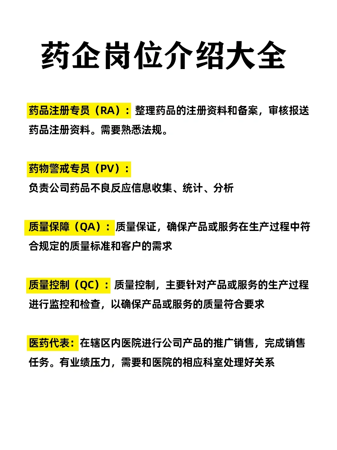 药学生必看㊙️药企岗位大全✅