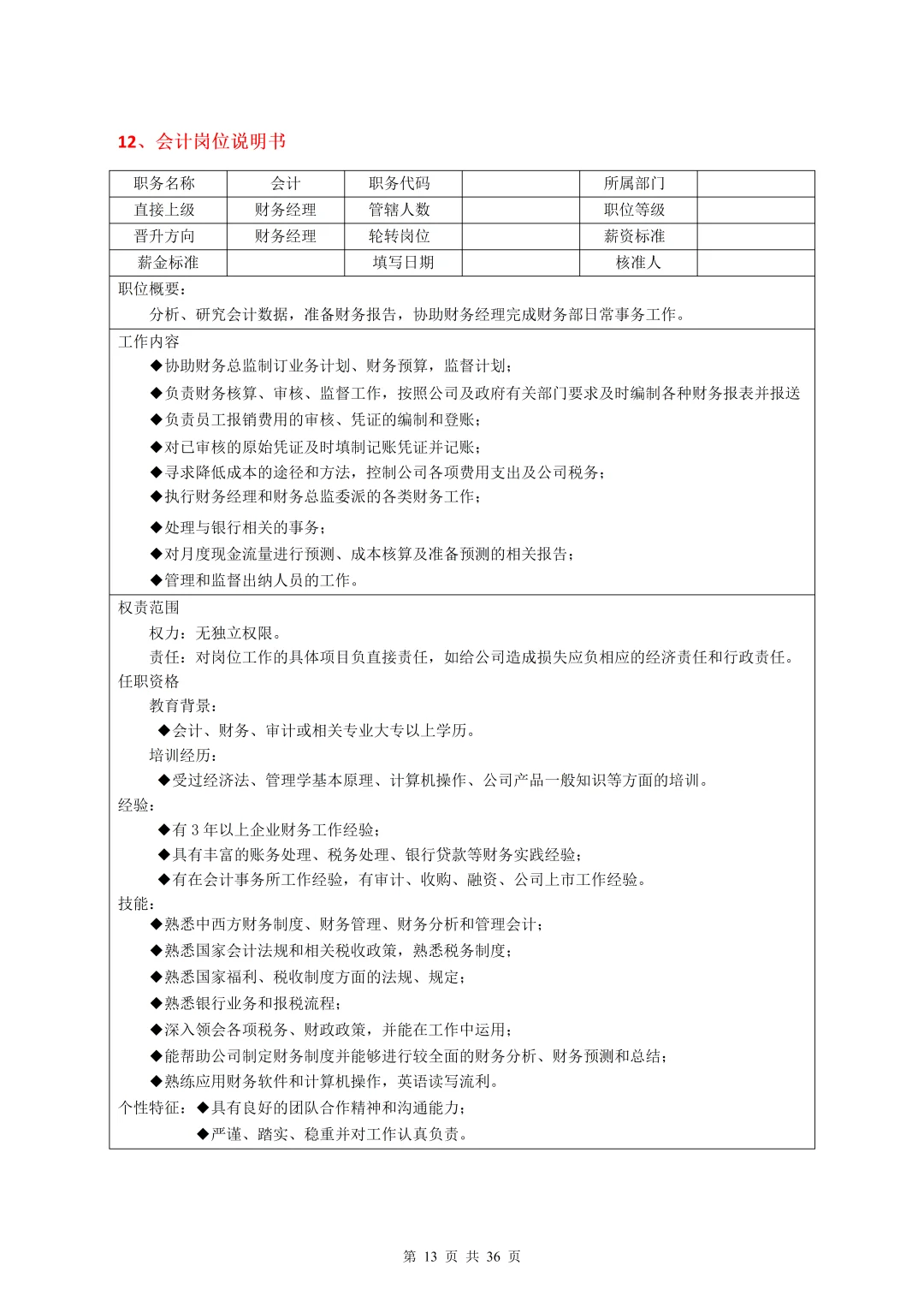 35个常见岗位说明书（合集）