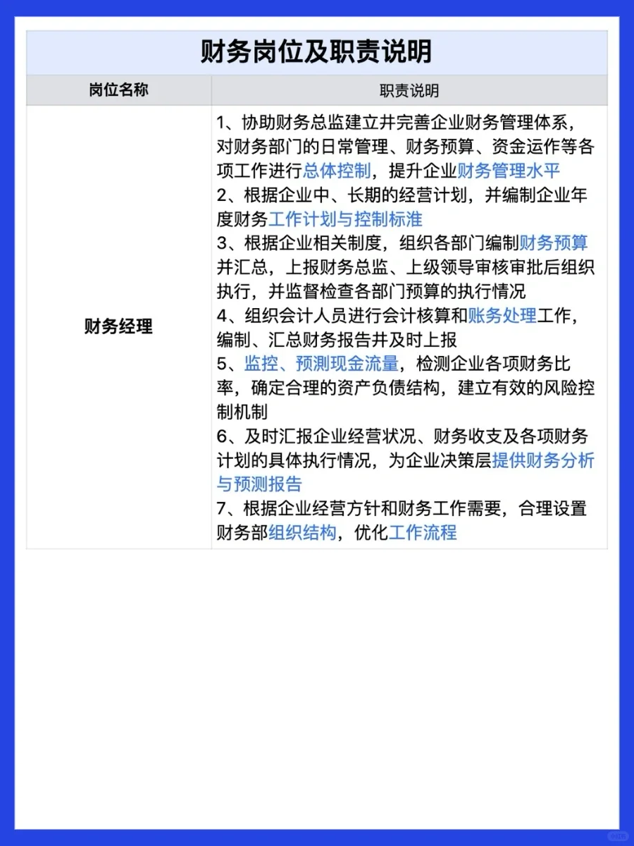 🧮 财务8个岗位及主要工作内容