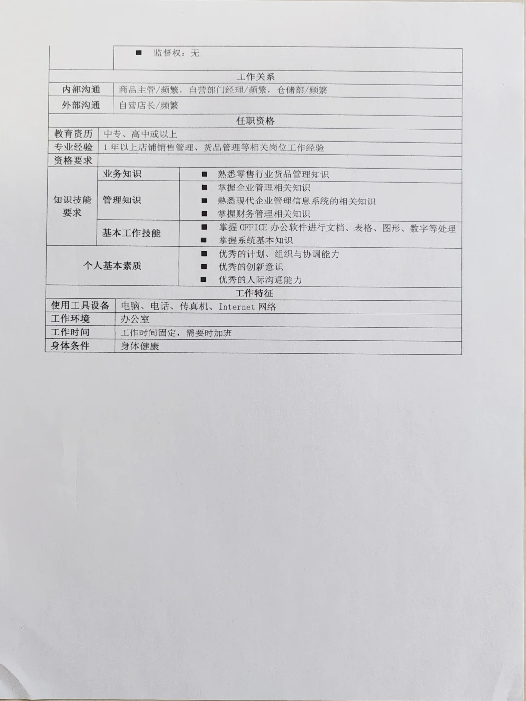 商品专员岗位职责