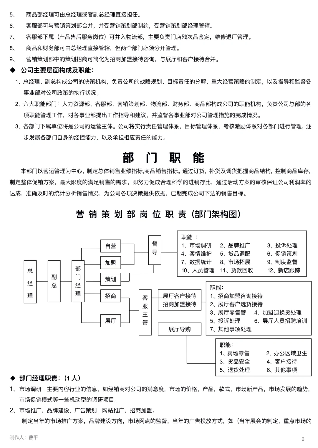 公司组织架构图及部门职能