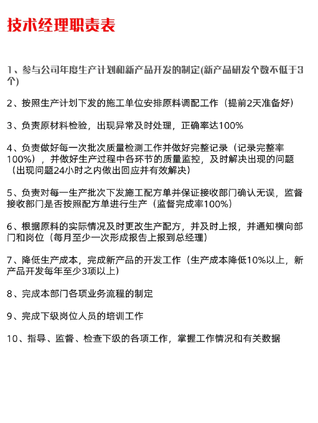 【技术类岗位职责表】