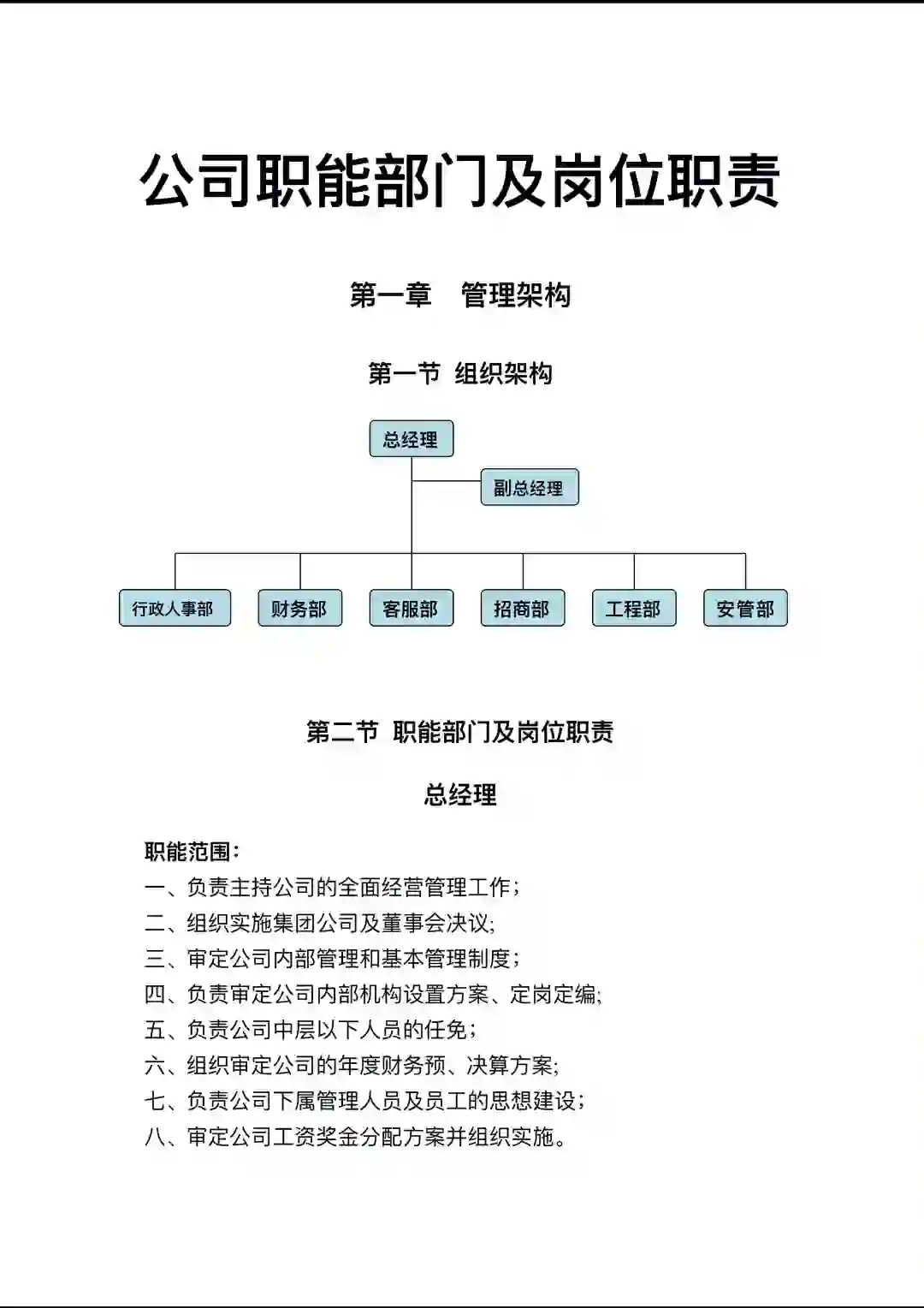 公司职能部门及岗位职责第一章管理架构第