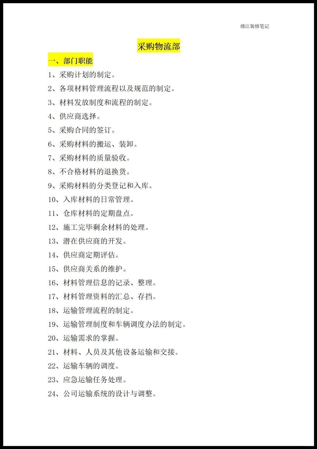 装修公司各部门职能岗位职责员工管理制度