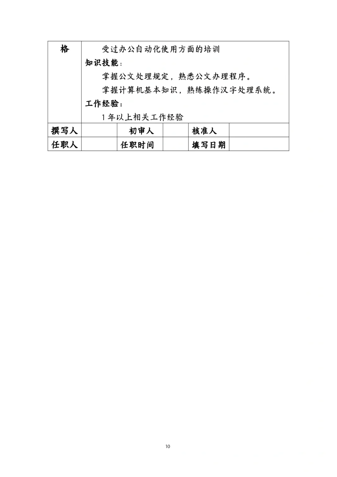 每日分享：办公室岗位说明书