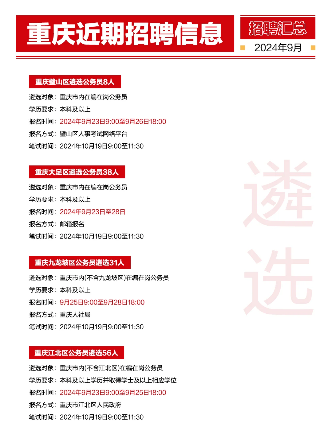 重庆近期招聘信息汇总，国企/教师/遴选皆有