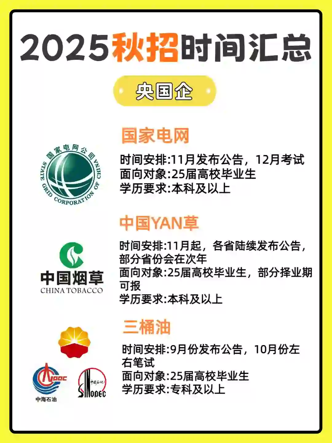 央国企|2025秋招汇总