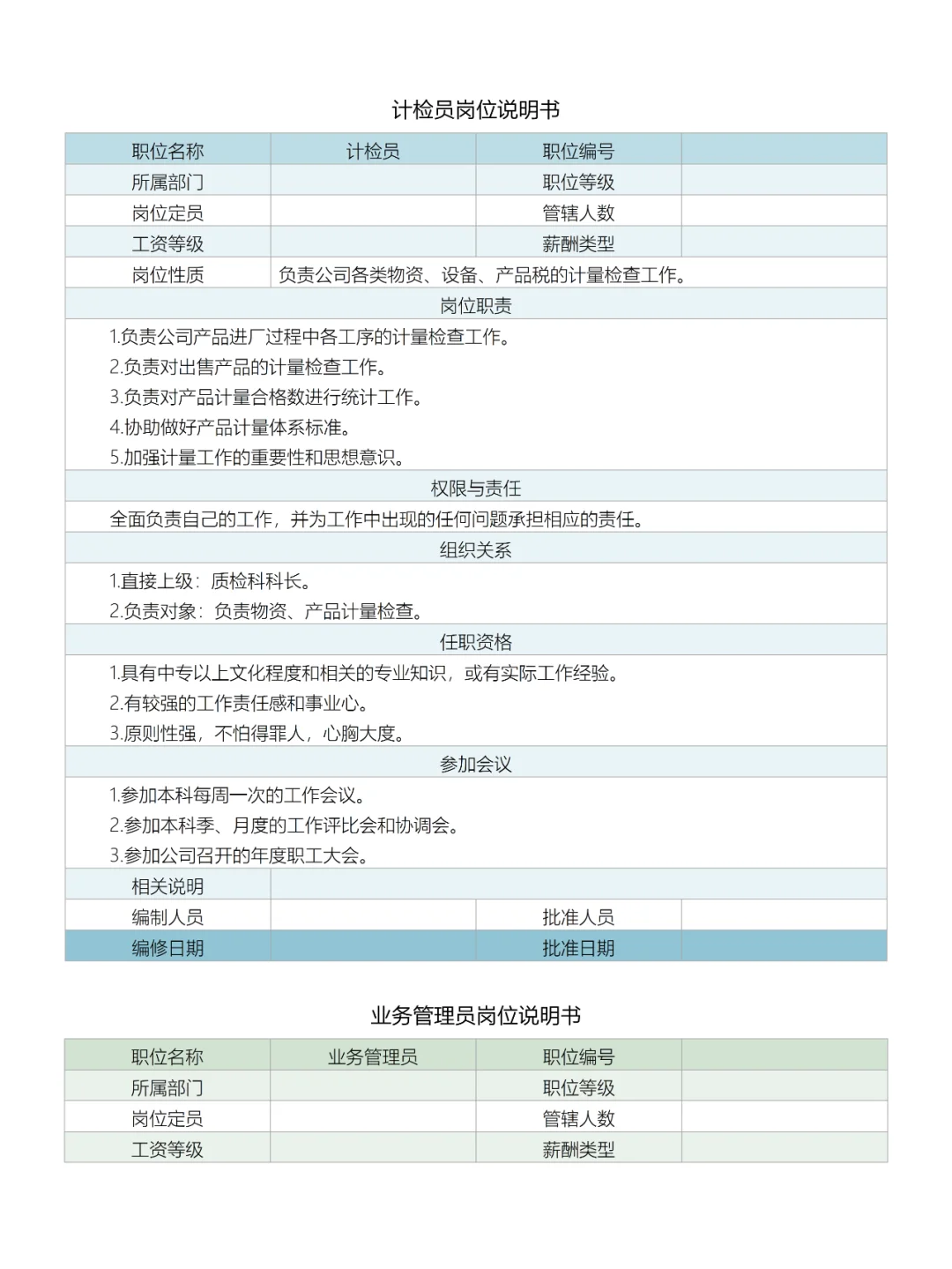 公司各部门员工岗位说明书
