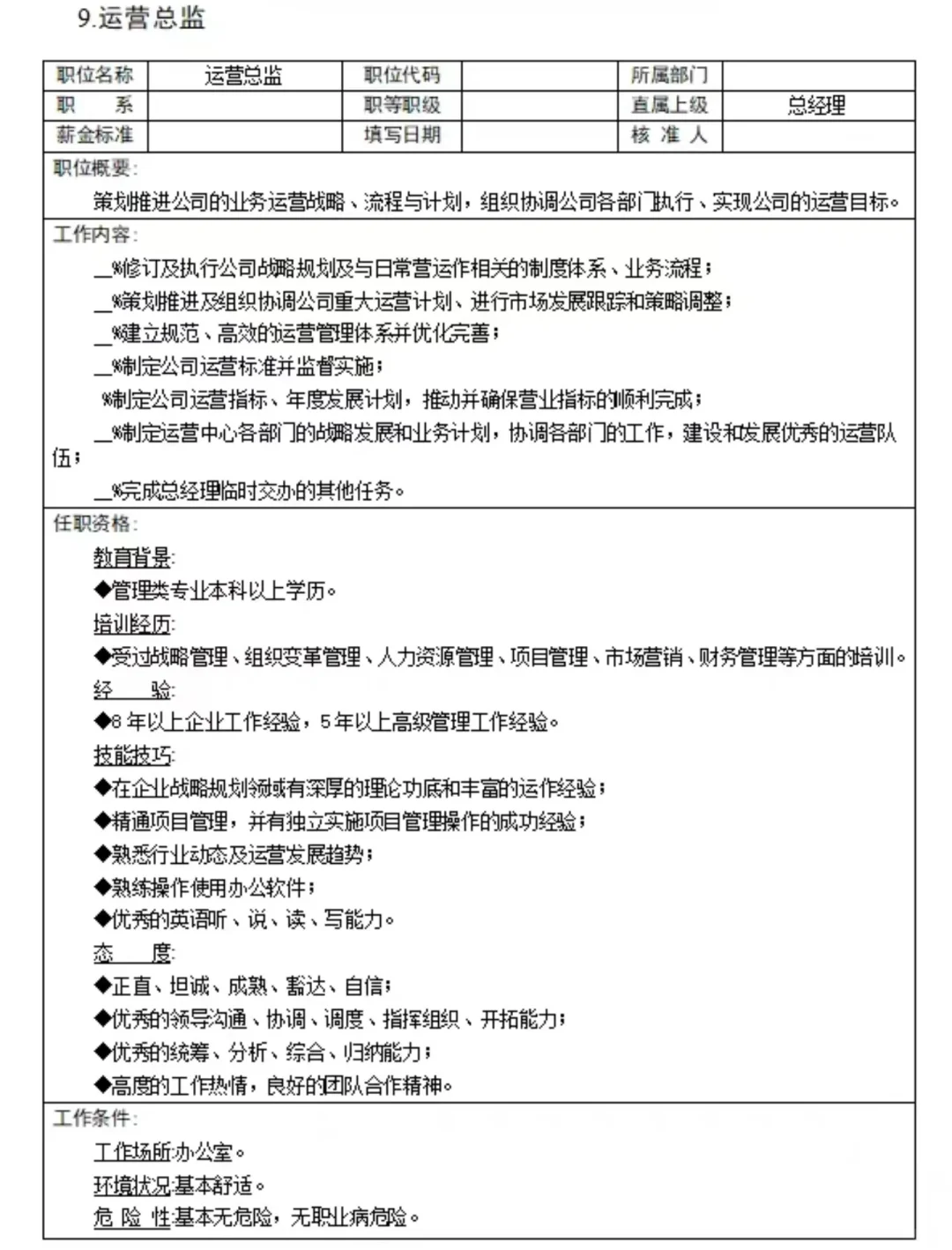 300个常见的岗位说明书及绩效考核表格范本